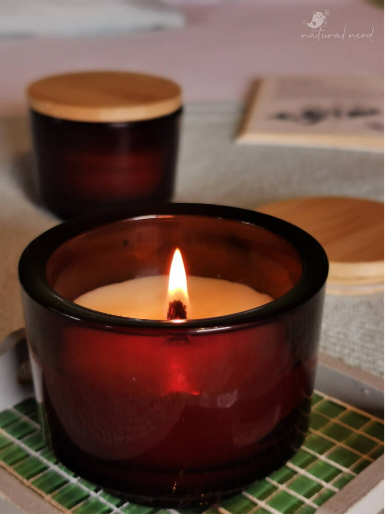 close-up of burning soy candle