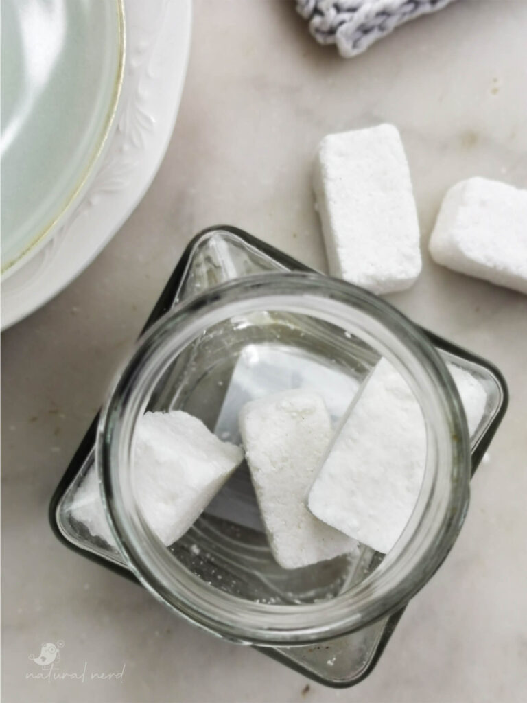 homemade dishwasher tablets inside a glass jar